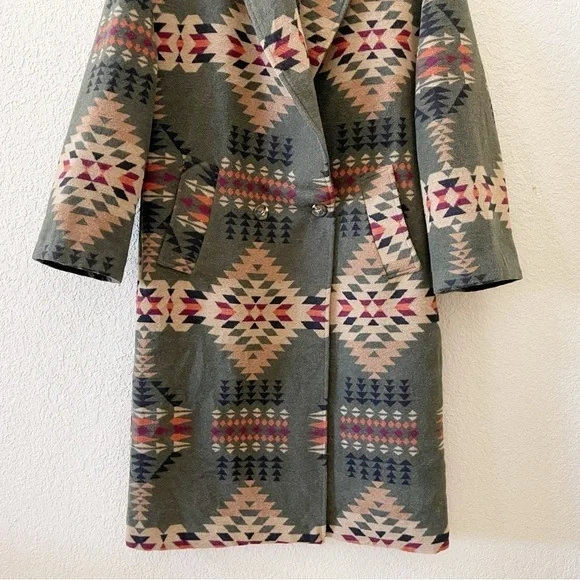 Driftwood Coat Rowan Jacket Long Aztec Western Teepee Boho Green Small - Picture 7 of 14